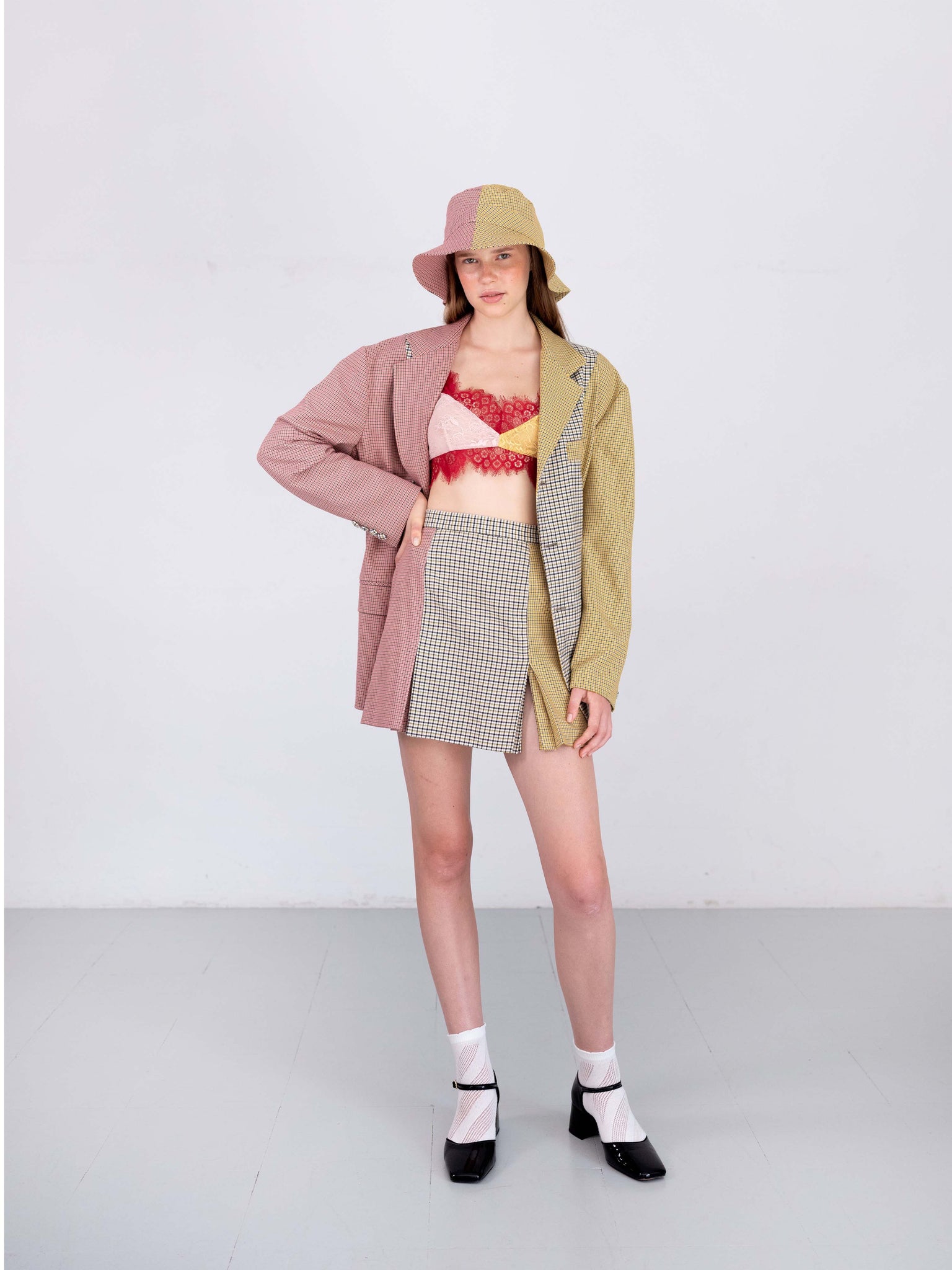 Pink and yellow bucket hat